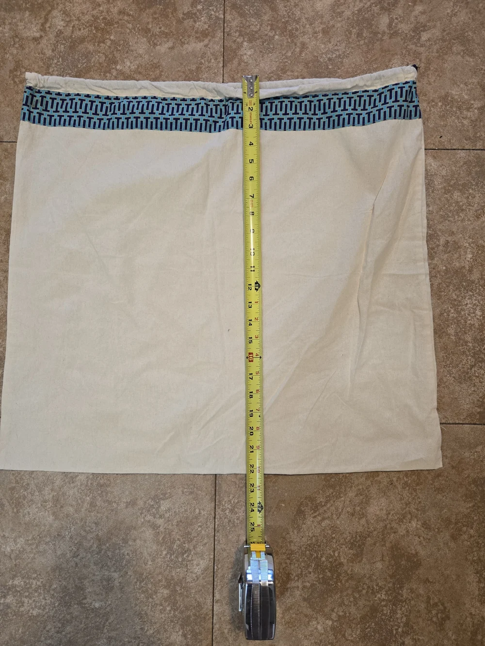 Tory Burch Cream Garment Bag with Blue Patterned Trim